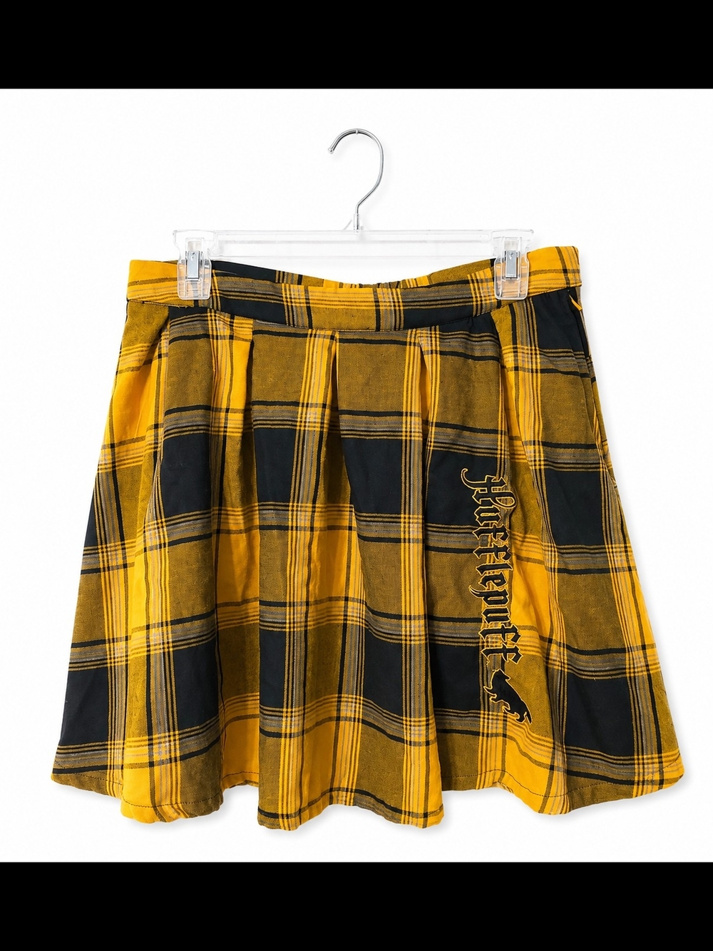 Warner Bros. Yellow & Black Plaid Skater Skirt with Side Logo